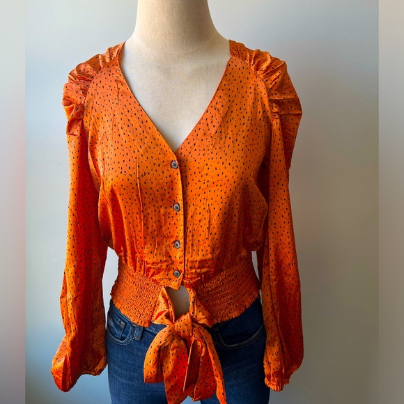 Brand New Topshop Polka Dots Crop Top is orange and black and is a size 4 - Picture 1 of 4